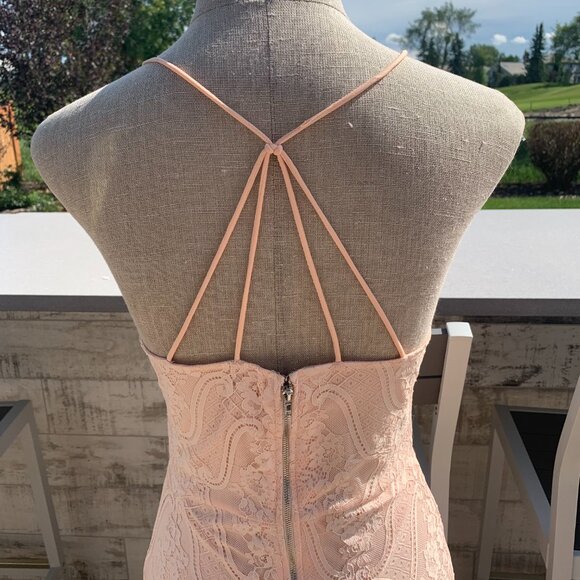 Vintage Hand Sewn Peach Sheer Lace Maxi Dress Long Gown - Picture 11 of 16